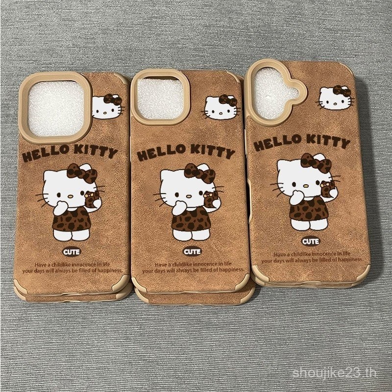สีน้ำตาลลายเสือดาวแมว KT เหมาะสำหรับแอปเปิ้ล16/15PROMAX เคสโทรศัพท์รูใหญ่ iphone14/13/X หนังกลับ adyh