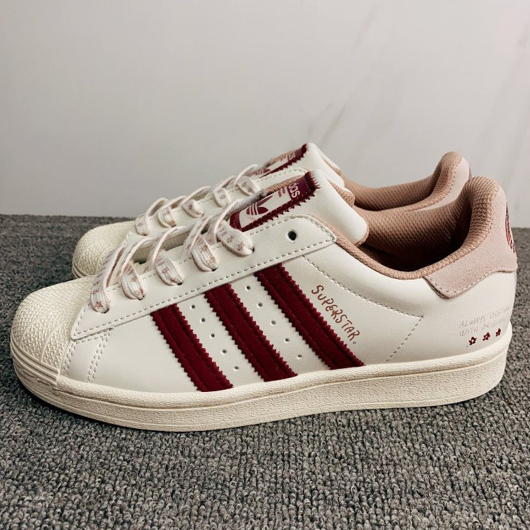 ใหม่ Adidas รองเท้าผู้หญิง ADIDAS SUPERSTAR ADIDAS SUPERSTAR Clover SHELL ปิด Toe สีขาวสีชมพูผู้ชายก