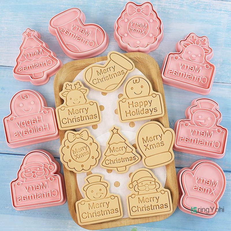 Aringyohi] 8 ชิ้น/เซ็ตธีมคริสต์มาสคุกกี้แม่พิมพ์ Santa Claus Elk Snowman Gingerbread Man รูปแบบเครื่องตัดบิสกิต Party Cakes อุปกรณ์ตกแต่งใหม่