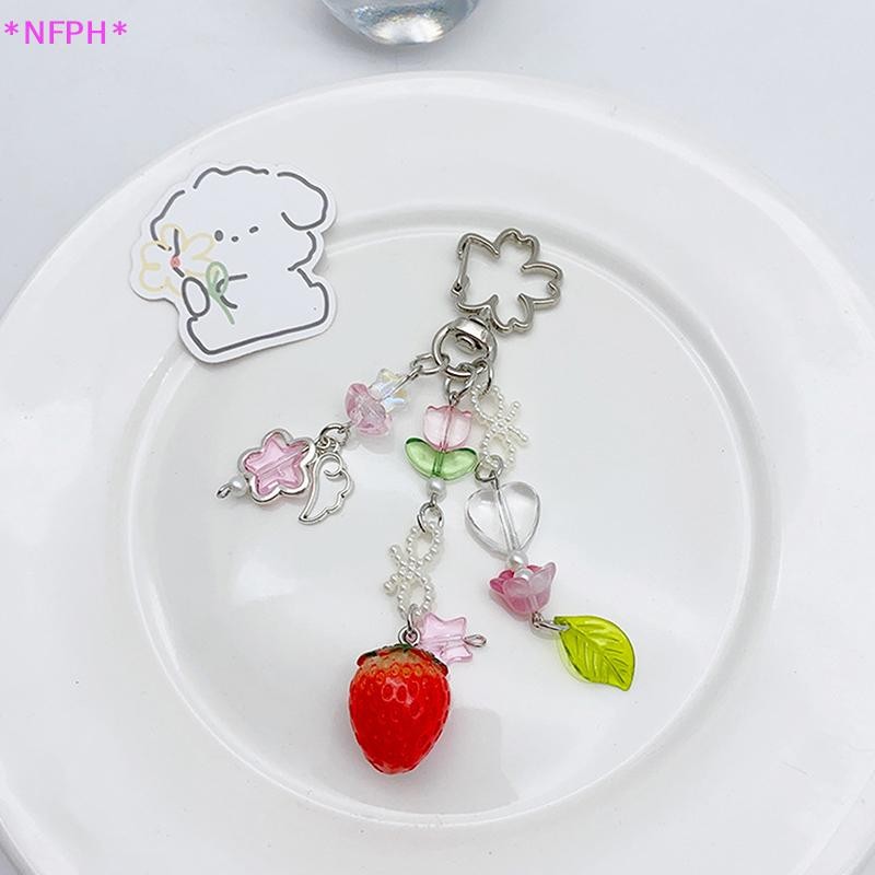 Nfph>แฟชั่นสตรอเบอร์รี่หวานโบว์พวงกุญแจy2kที่ละเอียดอ่อนfetale Lily Of The Valleyพวงกุญแจจี้โทรศัพท์มือถือกระเป๋าเป้สะพายหลังตกแต่งใหม่