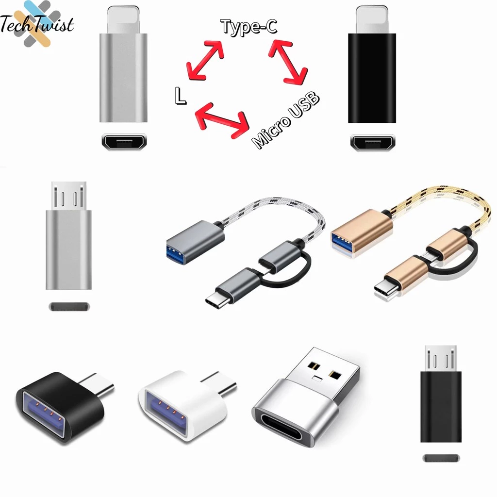 หัวแปลง USB 3.0 ประเภท C OTG อะแดปเตอร์ USB C ชายไปยัง L/Type-C/Micro USB Female Converter ไปยัง USB Converter