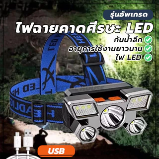 ไฟฉายสวมศีรษะ Led 5 ดวง ชาร์จ USB แสงสีขาว ไฟ หมุนได้ สําหรับตกปลา ตั้งแคมป์ ล่าสัตว์ เดินป่า (พร้อมส่ง)