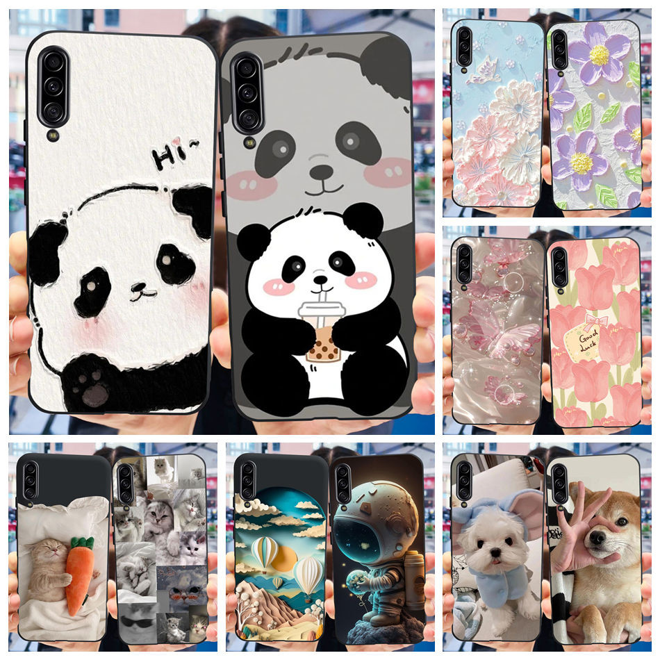 SAMSUNG สําหรับsamsung Galaxy A90 5Gซิลิโคนสีดํานุ่มกรณีSamsung A90 SM-A908Bน่ารักPandaการ์ตูนเคสโทร