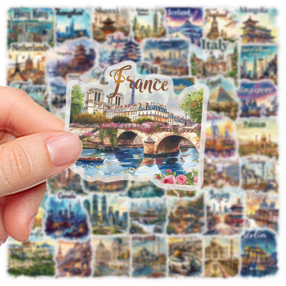 Travel city bangkok sticker vintage สติกเกอร์ PET กันน้ำใส สติกเกอร์ กันน้ำ 50ชิ้น