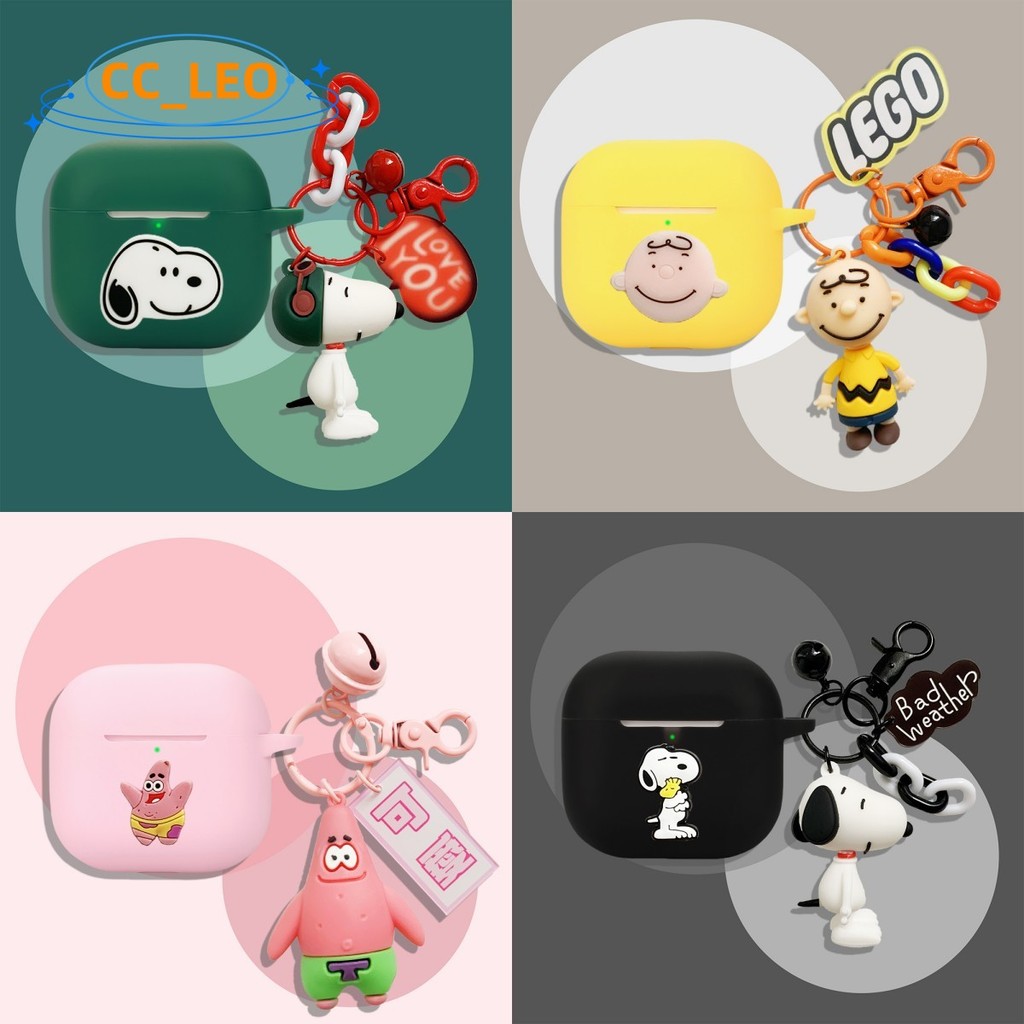 For AirPods 4 Case Cute Snoopy Pendant Compatible with AirPods 4 Silicone Soft Case AirPods 4 Shockproof Shell Case Protective Cover Cartoon Pokémon Pikachu Keychain