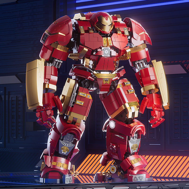 เข้ากันได้กับ Lego Iron Man Anti-Hulk Armor Assembling Building Blocks Marvel Avengers Mecha Gundam 