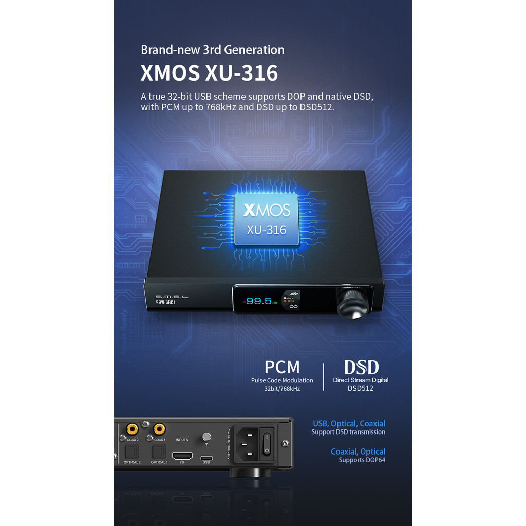 Smsl RAW-DAC1 ถอดรหัส MQA MQA-CD AK41 + AK4499EX บลูทูธ 5.1 รองรับ LDAC XU316 32Bit/768kHz DSD512 DAC