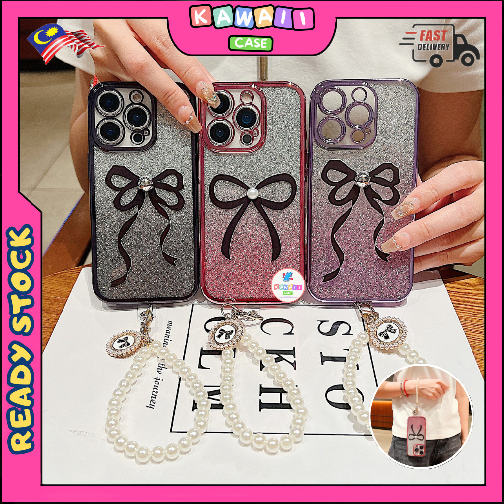 Realme 5 5i 5s 6i 14x C3 C12 C15 C35 C51 C53 C55 C63 C65 C67 C75 C75x fon sarung หยักริบบิ้นมุกโซ่ไล