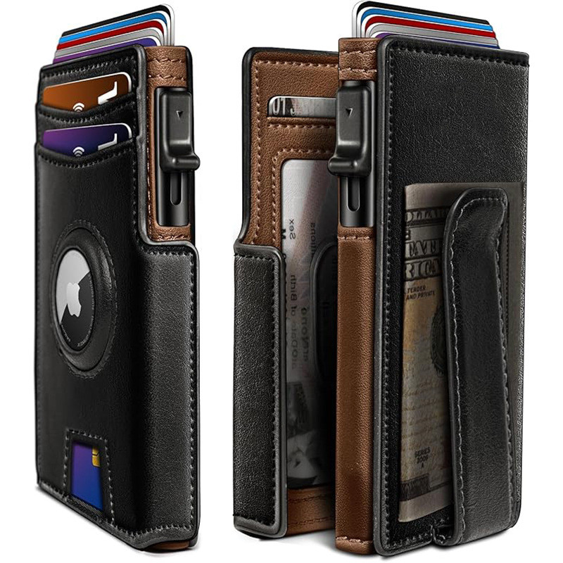 Ultra-Thin Magnetic Flip กระเป๋าสตางค์ผู้ชาย Airtag Contrast สีไมโครไฟเบอร์ RFID Anti-Theft กระเป๋าสตางค์ผู้ชายความจุขนาดใหญ่