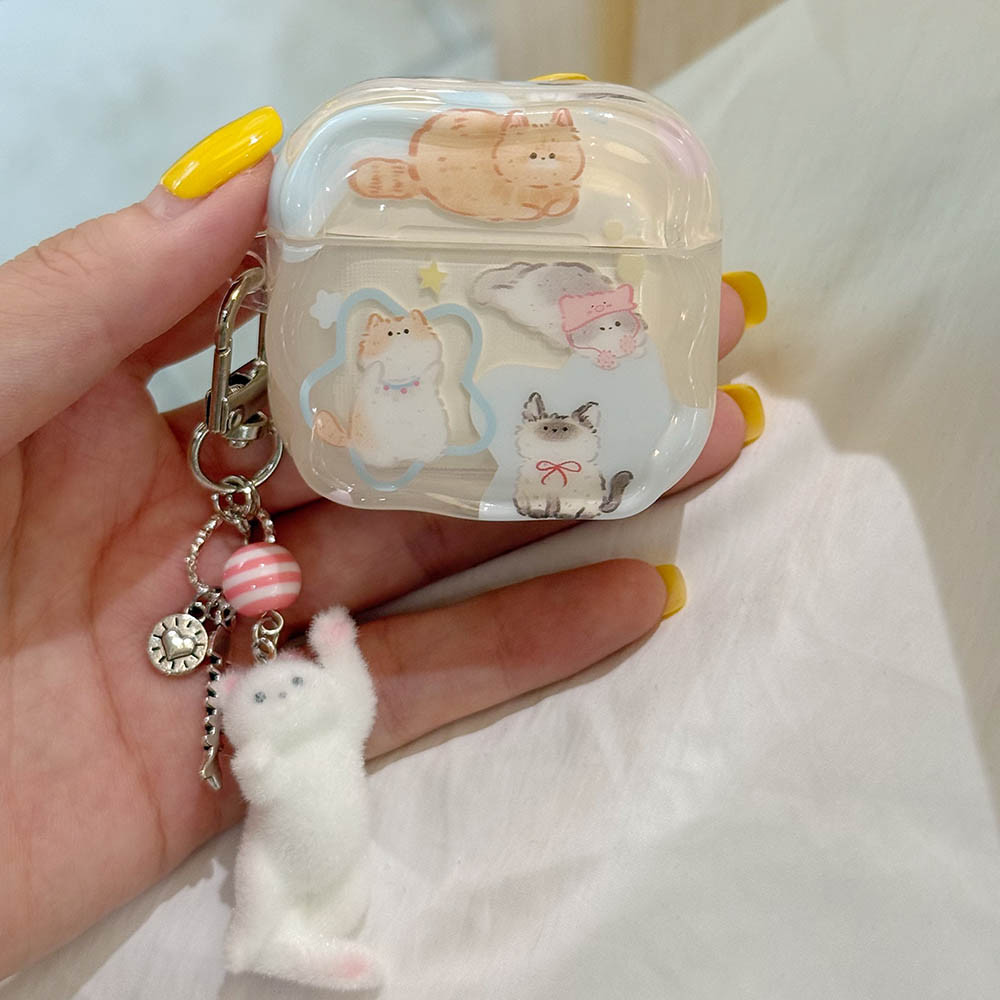เคสหูฟังการ์ตูนสําหรับ apple airpods4 anc แมวน่ารักเปลือกหยักสําหรับ airpods 1 2 3 pro pro2 จี้ชุดหูฟังบลูทูธไร้สาย ราคา ถูกที่สุด ดีลบีเคเค