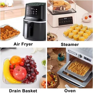 LIAOYING ชั้นวางย่าง, ชั้นวางทอดอากาศสแตนเลสวางซ้อนกันได้, ถาด Airfryer แบบไม่ติด อุปกรณ์ครัว