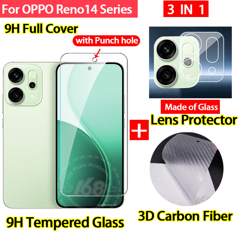 ฟิล์ม OPPO Reno 14 14F 5G กระจกนิรภัย OPPO Reno 14 Pro 5G ฟิล์มกันรอยกระจกเต็มรูปแบบกระจกกล้องป้องกันเลนส์เคลือบความเป็นส่วนตัวกระจก 3D คาร์บอนไฟเบอร์ฟิล์มด้านหลัง