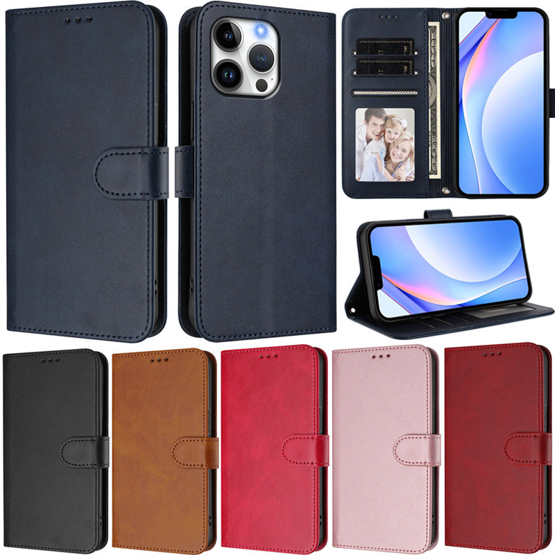 Slim สําหรับ iPhone 16E 16 Plus 17 Pro Max 15 Plus 16 Pro Max 14 Plus 15 Pro Max 17 Air 14 Pro Max SE4 Retro กระเป๋าสตางค์หนัง PU นุ่มช่องใส่การ์ดผิวป้องกันพลิกฝาครอบกรณี