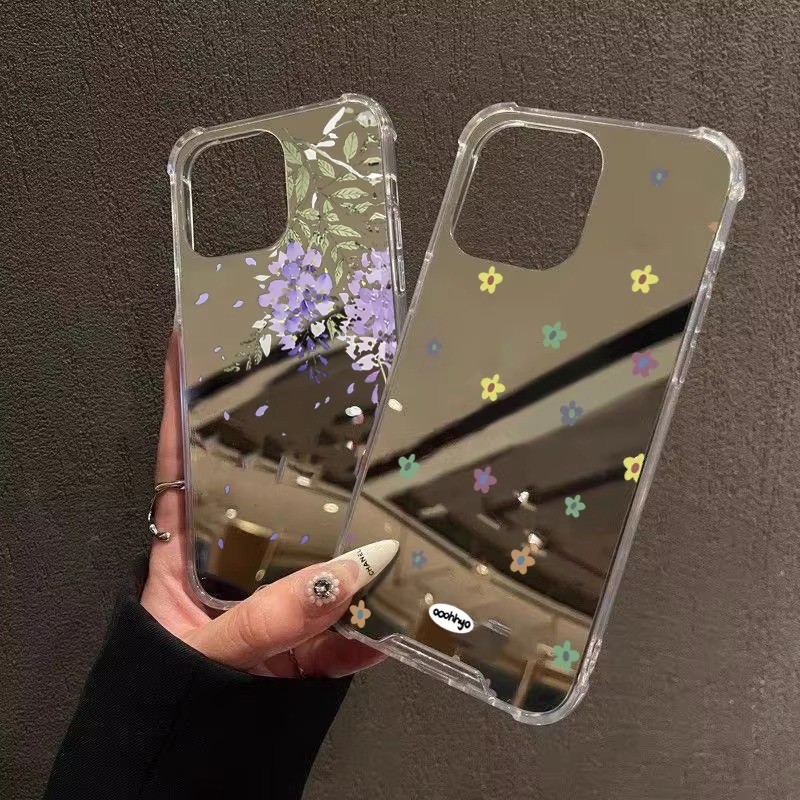 SAMSUNG Make Up Mirrorเคสโทรศัพท์สําหรับSamsung A15 A16 A35 A36 A55 A56 A05 S23 FE S24 FE S25 S22 Plus Ultraน่ารักดอกไม้รูปแบบฝาครอบ