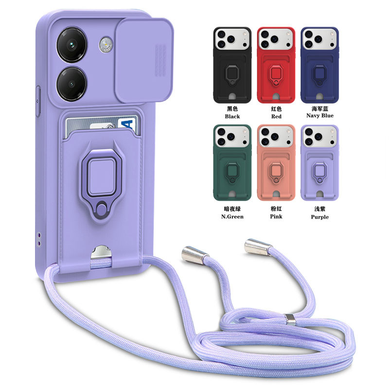 สําหรับ Xiaomi POCO M7 Pro 5G กระเป๋าสตางค์ช่องใส่การ์ดซิลิโคนสําหรับ Mi POCO F7Pro สร้อยคอ Crossbod