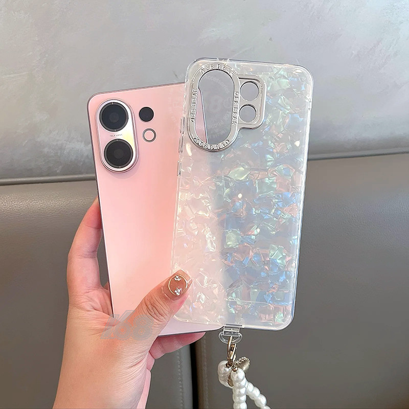 เคส Vivo X200 FE เคสเปลือกรูปแบบกันกระแทกเคสโทรศัพท์หอยสังข์ด้านฝ้าแข็งแวววาวเปลือกโลหะฝาครอบกล้องผู้พิทักษ์หรูหราสําหรับสาวนักเรียนผู้หญิง