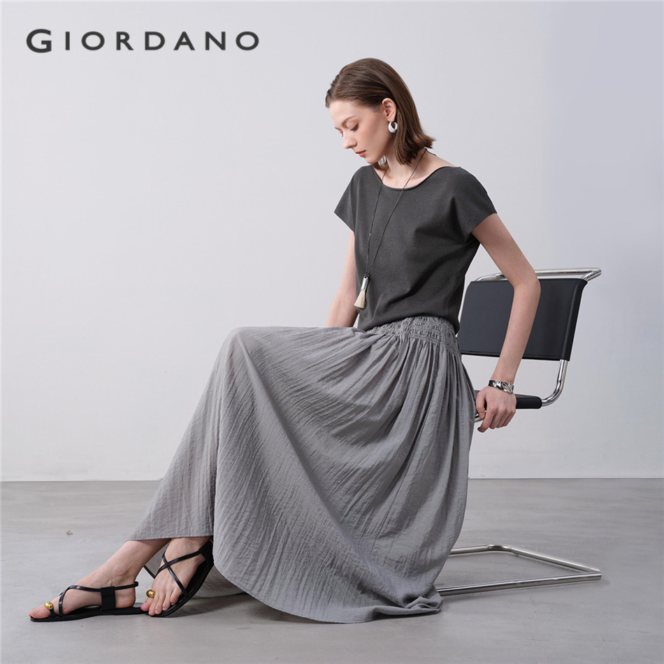 GIORDANO WOMEN Smocked half elastic waist maxi skirt 18465623