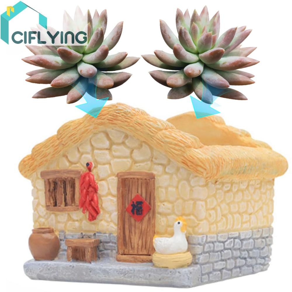 Farmhouse Succulent Pot ภาชนะบอนไซเรซิ่นชาวไร่ฉ่ําสําหรับโฮมออฟฟิศ [Ciflying.th]