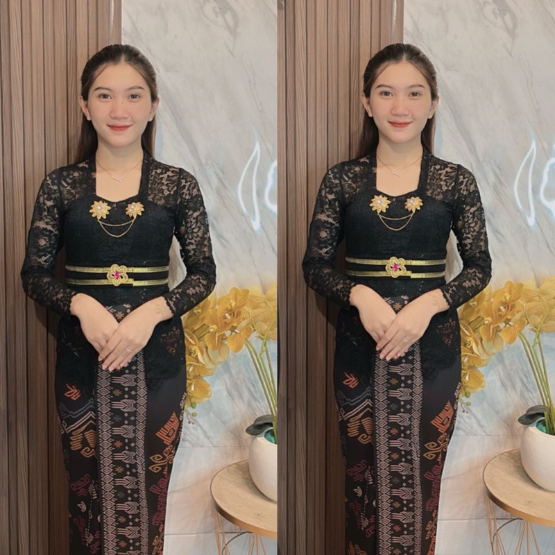 ชุด Kebaya + กระโปรง mosscrepe พร้อมวัสดุยืด motif / Premium Long Balinese Sofia Kebaya Set / Bali kebaya + ยืดบาหลี kamen