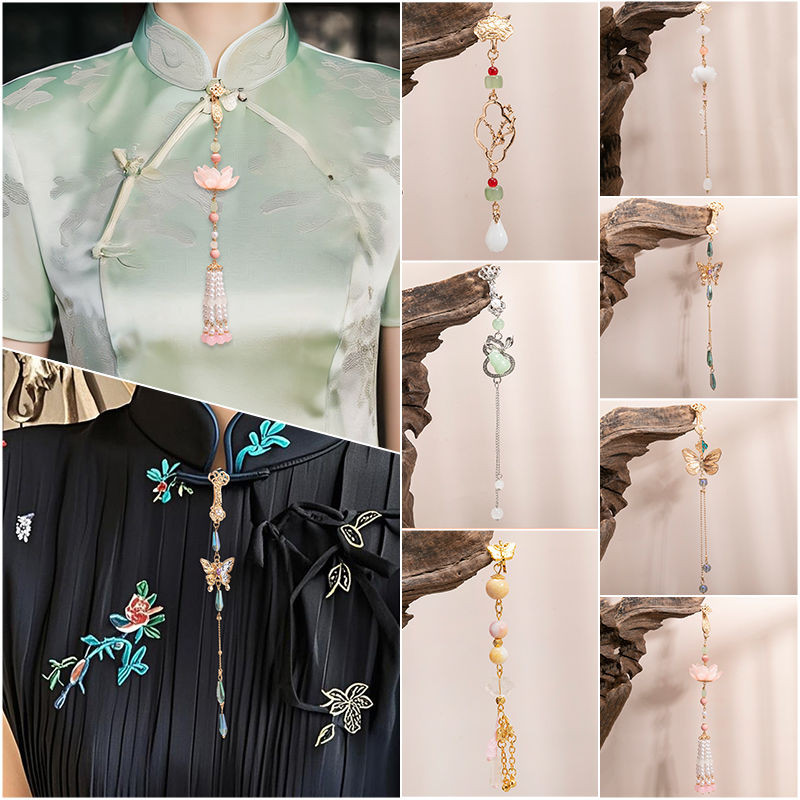 Hanfu Pressed Lapel หญิงโบราณ Cheongsam อุปกรณ์เสริม Flow Lotus Breast เครื่องประดับสไตล์จีน Handmade จี้ Fairy สไตล์จี้สไตล์จีน