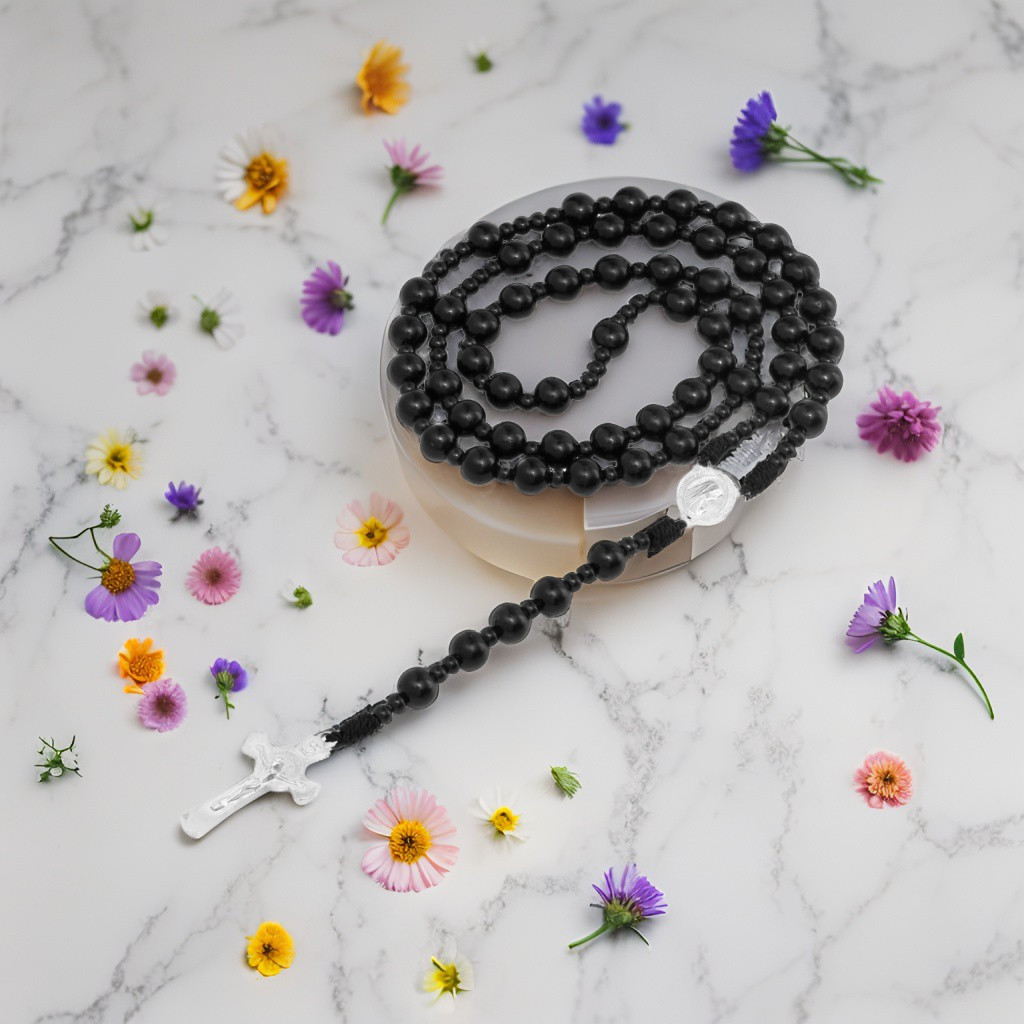 BLACK PAREL ROSARY / CATHOLIC ROSARY NECKLACE / CATHOLIC ROSARY NECKLACE / KONTAS