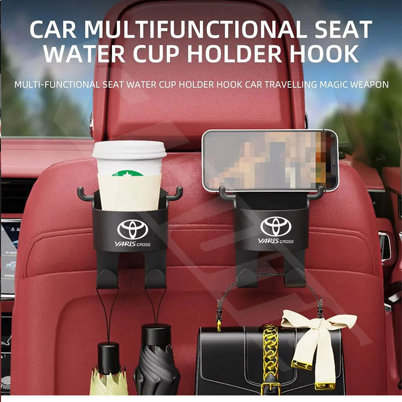 1/2pcs Toyota Yaris Cross Car Seat Headrest Hook Hanger Storage Organizer Universal พร้อมที่วางแก้วสําหรับกระเป๋าถือสําหรับ Yaris Cross AC200 2022 2023 2024 GS HEV อุปกรณ์ตกแต่งภายใน - รูปที่ 4