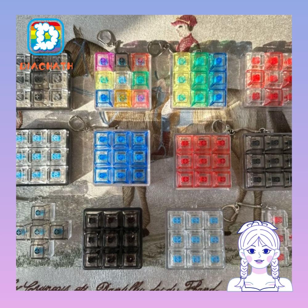 DIACHATH พวงกุญแจ Fidget, แป้นพิมพ์ DIY ปุ่มกดคีย์บอร์ดนิ้ว, ปุ่มผ่านเวลา 9Keys Clicker ของเล่นผู้ใหญ่