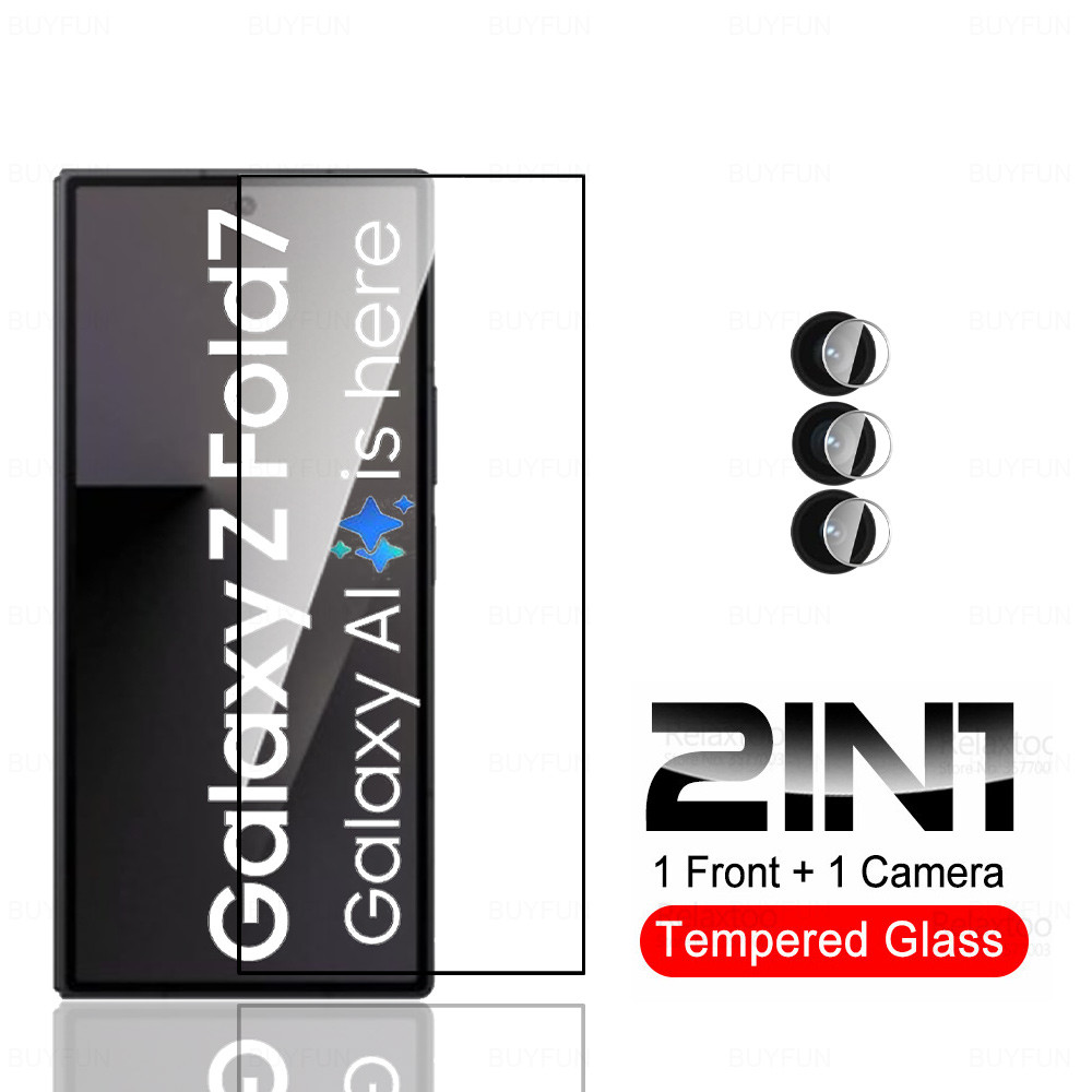2in1 Black Edge หน้าจอด้านนอกกระจกนิรภัยสําหรับ Samsung Galaxy Z Fold7 Samsung ZFold 7 พับ 7 5G กล้อ