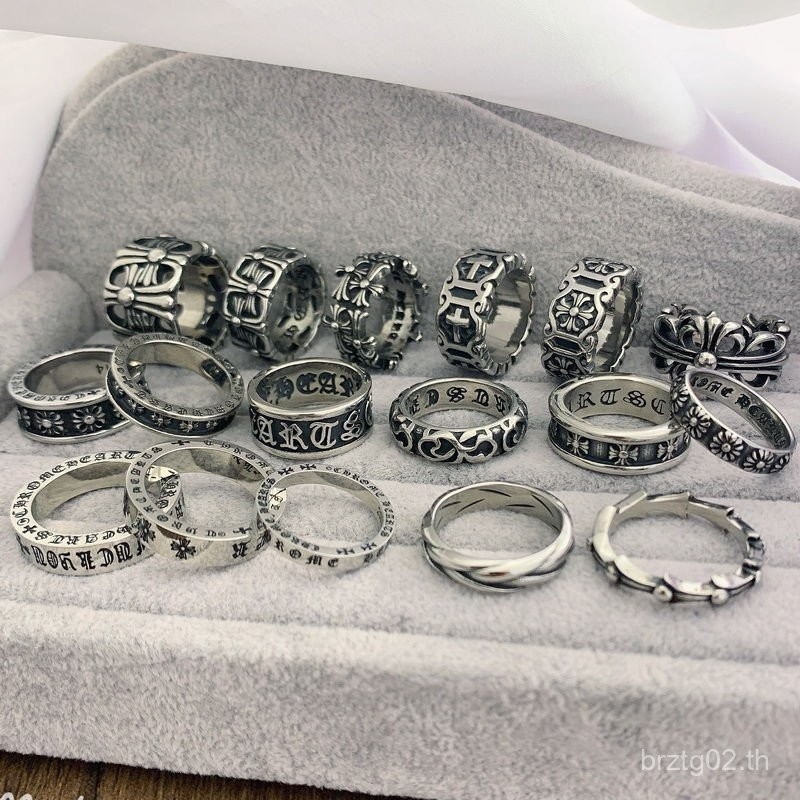 Hot Selling Selection2025 CHROME HEARTS Cross Ring ผู้ชายและผู้หญิงฮิปฮอปบุคลิกภาพแหวนคู่