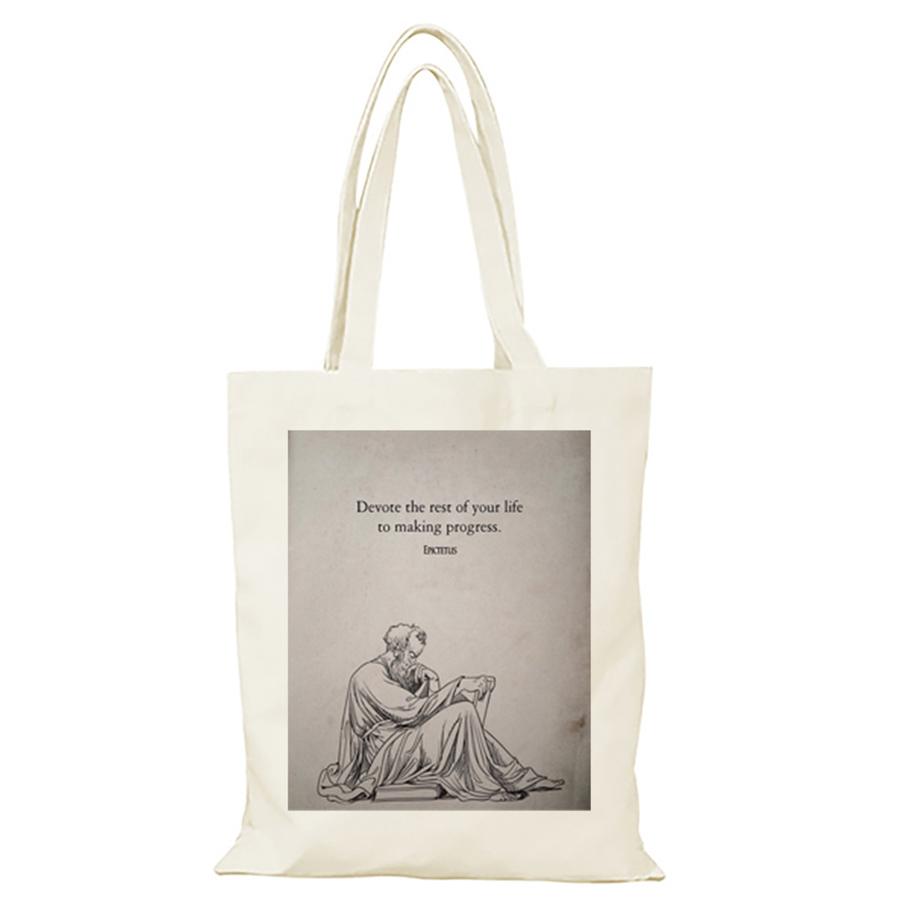 กระเป๋าผ้าใบ Philosopher: Devote to Progress Quote Print สำหรับนักเรียน พร้อมพื้นที่เก็บข้าวของเยอะ