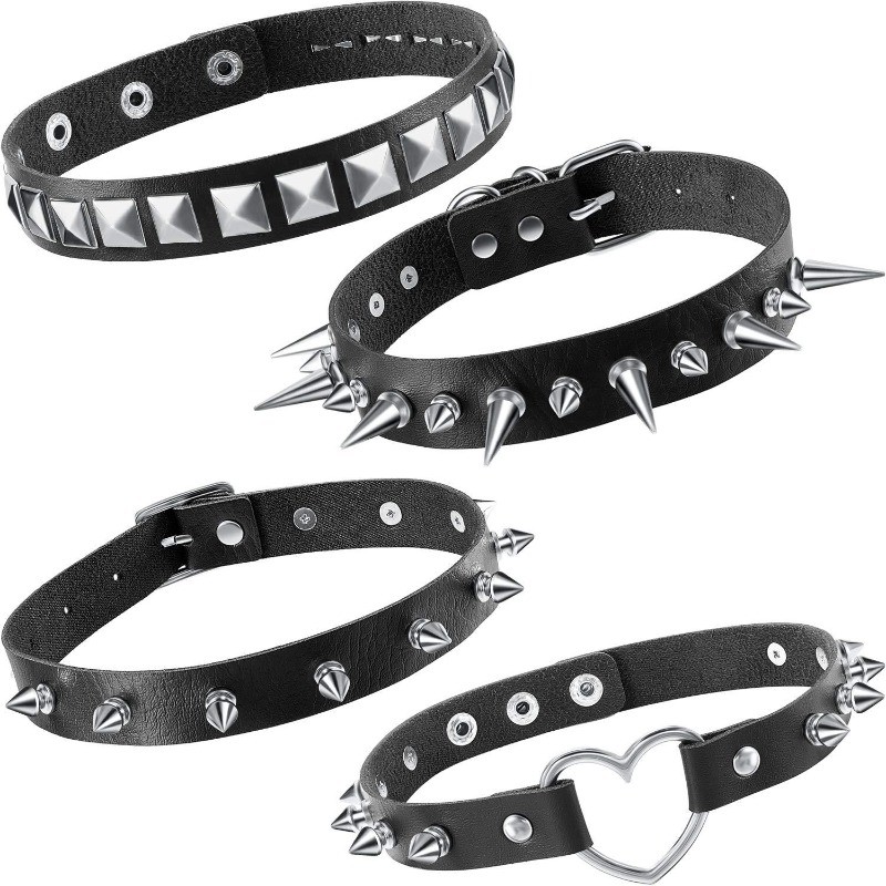 Harajuku Punk Rock สร้อยคอหนังสีดํา Gothic Trend Rivet Choker สร้อยคออุปกรณ์เสริมปาร์ตี้