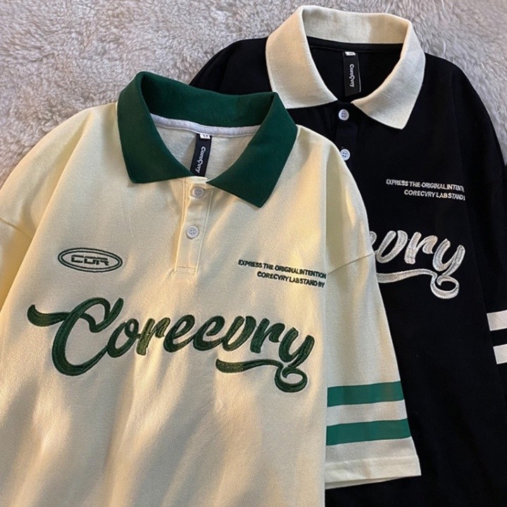 VILAUP M-2XL เสื้อโปโล เสื้อยืด เสื้อสาวอวบ แขนสั้น การปัก เสื้อ oversize เกาหลี ผู้หญิง