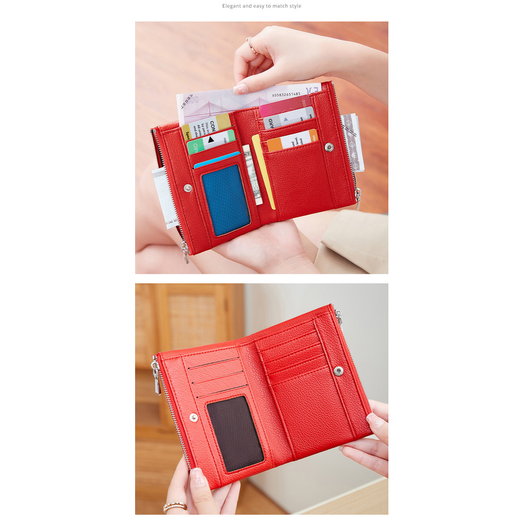 MOAOCAT กระเป๋าสตางค์ใบเล็กผู้หญิง สไตล์มินิมอล ดีไซน์ซิปสองช่อง มีช่องสำหรับเก็บเหรียญ No 259 - รูปที่ 4