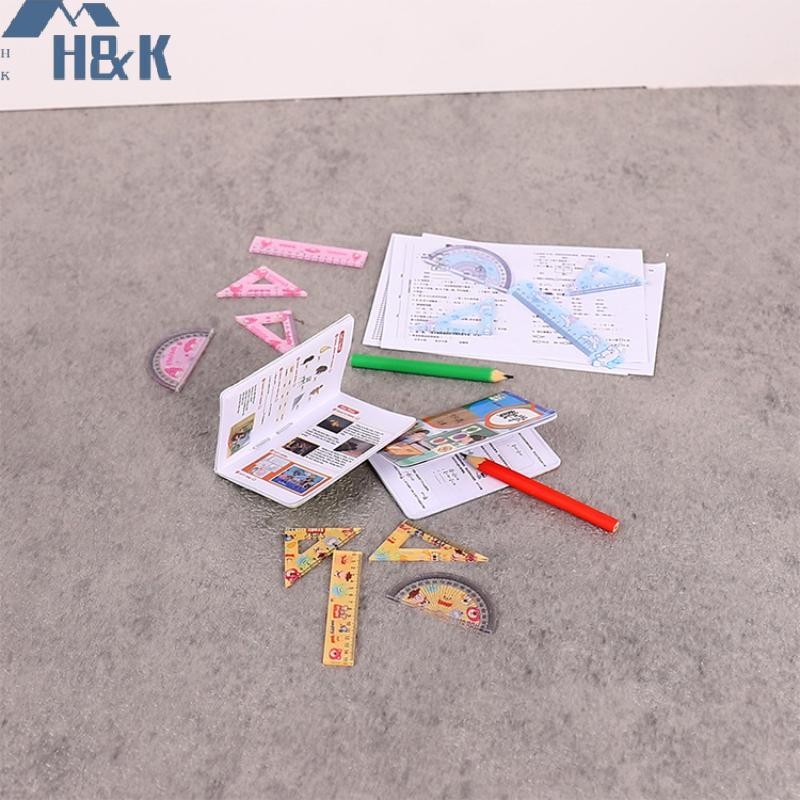 [H&K Jul] 4PCS 1/12 Dollhouse Miniature Study เครื่องเขียนไม้บรรทัดชุดตุ๊กตา House อุปกรณ์เสริมการเรียนรู้ฉากตกแต่ง {th} - รูปที่ 2