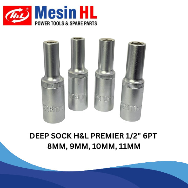 ซ็อกเก็ตผนังลึก HL 1/2" 6PT 8MM, 9MM, 10MM, 11MM / H&L ประแจกระบอกยาว