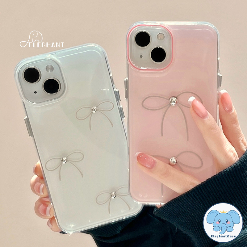 เคสไอโฟน 16 สำหรับ เคส IPhone 16 12 15 11 13 14 Pro Max 16 15 14 Plus เคส IMD คู่รักติดโบว์มุกแฟชั่น