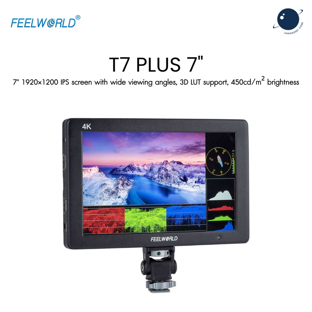 FEELWORLD T7 PLUS 7 Inch Field Monitor with Waveform 4K HDMI Aluminum Housing 450cd/m² brightness ประกันศูนย์ไทย