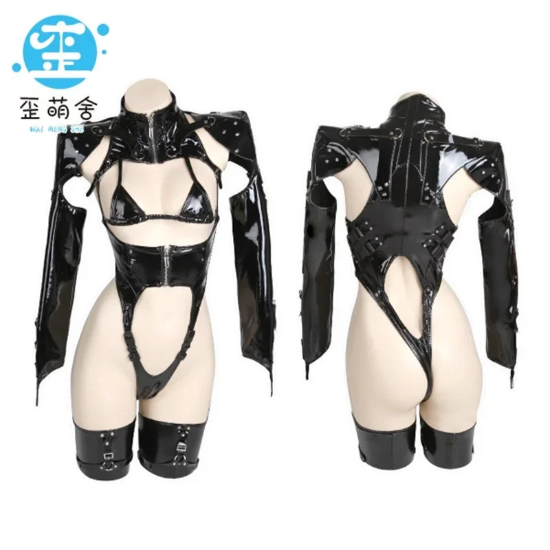 QY YoRHa 2B Cosplay Black Battle Suit Cos Anime NieR Cosplay Costume Leather Set Hot Sexy Lingerie B