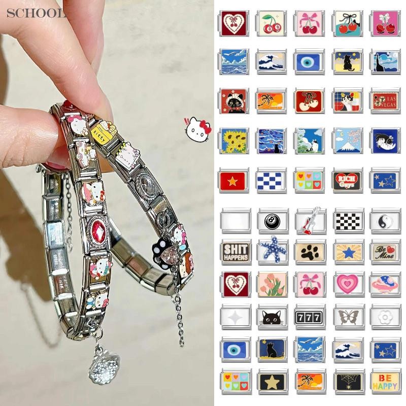 สร้อยข้อมือcharmสแตนเลส 9มม. สไตล์อิตาเลียน-retro DIY เพิ่มความเก๋ให้คุณ