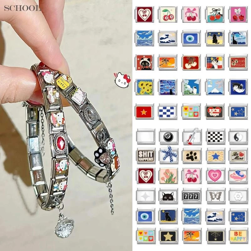 สร้อยข้อมือcharmสแตนเลส 9มม. สไตล์อิตาเลียน-retro DIY เพิ่มความเก๋ให้คุณ