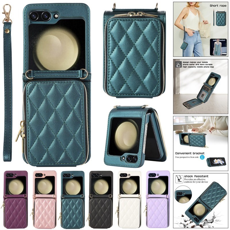 สําหรับ Samsung Galaxy Z Flip 7 FE 6 5 4 3 Zip Wallet Case ฝาครอบหนังแม่เหล็ก