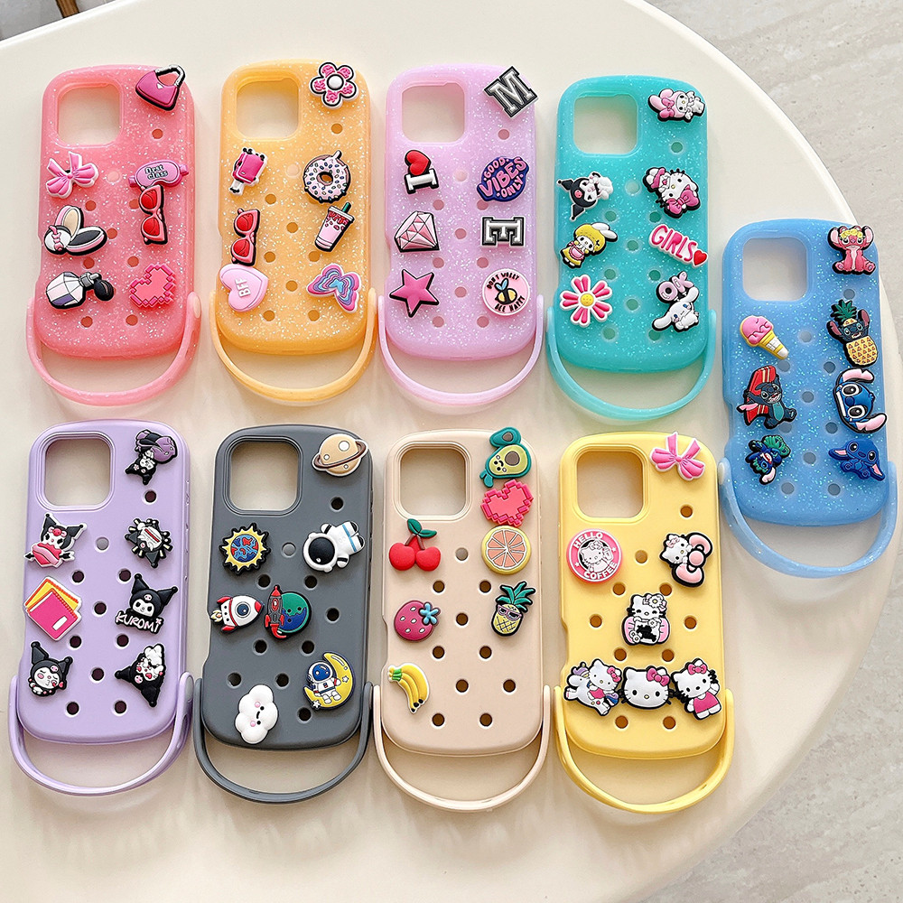 บุคลิกภาพความคิดสร้างสรรค์ยอดนิยม DIY หลุมการ์ตูนน่ารักผลไม้นักบินอวกาศสติกเกอร์เคสโทรศัพท์เหมาะสําหรับ iphone 15 13pro 14promax 16 Pro Max รวมทุกอย่างฝาครอบซิลิโคนป้องกันการตก