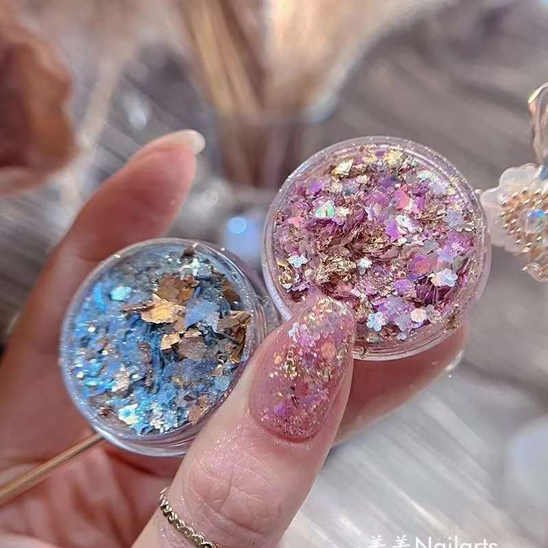 ต้นฉบับทําเล็บมือวัสดุพฤษภาคมใหม่สีเขียวเหมือนสีฟ้าหลายชั้นเลื่อมสไตล์จีนสีชมพูชุดแฟนตาซีเล็บเครื่องประดับ