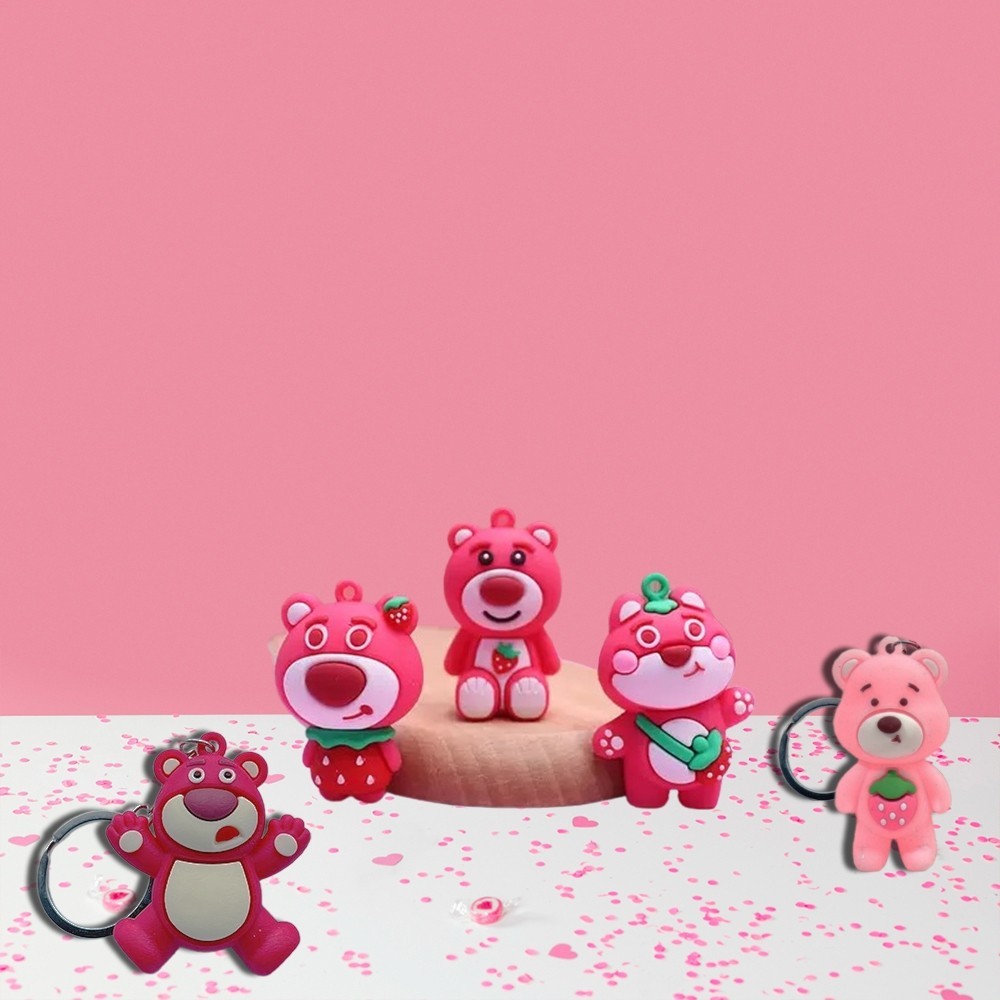 GANTUNGAN Yeppo - LOTSO PINK BEAR CHARACTER KEYCHAIN CUTE RUBBER BEAR KEYCHAIN