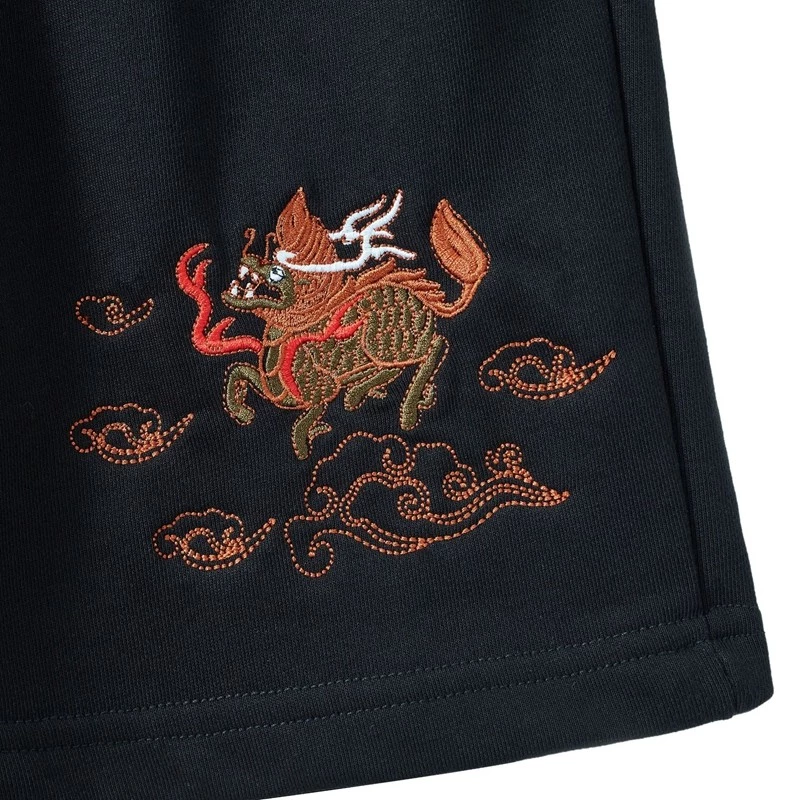 กางเกงขาสั้นผ้าฝ้ายปักลายมังกร Qilin สไตล์จีน thumbnail 7