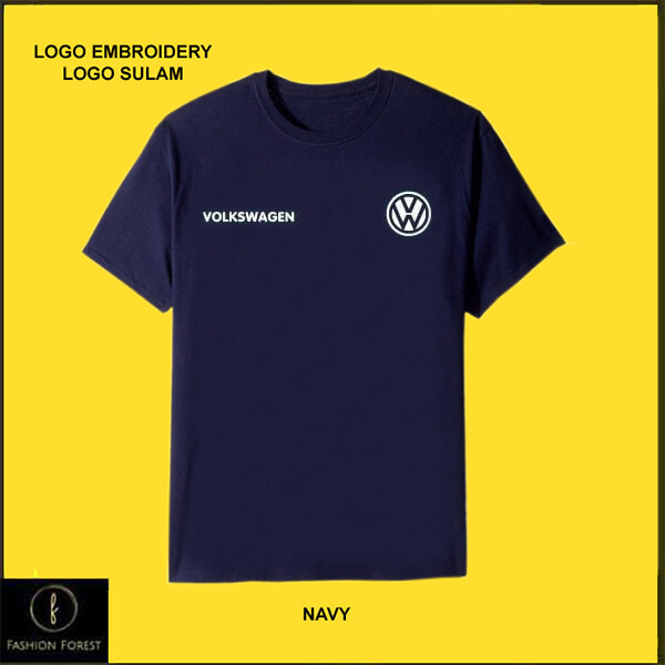 เสื้อยืดคอกลมผ้าฝ้ายสําหรับผู้ชายและผู้หญิงโลโก้เย็บปักถักร้อยSulam Volkswagenเยอรมนีปรับแต่งTurboรถเบรค01 BAJU FF