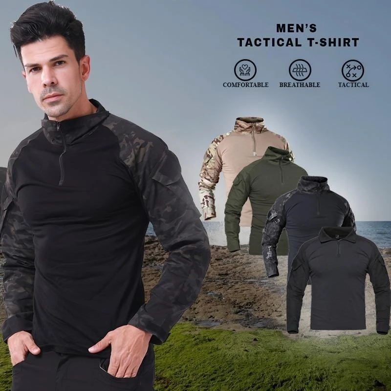 เสื้อเชิ้ตทหารแขนยาวแบบยุทธวิธี ZITY สำหรับผู้ชาย สำหรับการเดินป่า ตั้งแคมป์ และทำงาน
