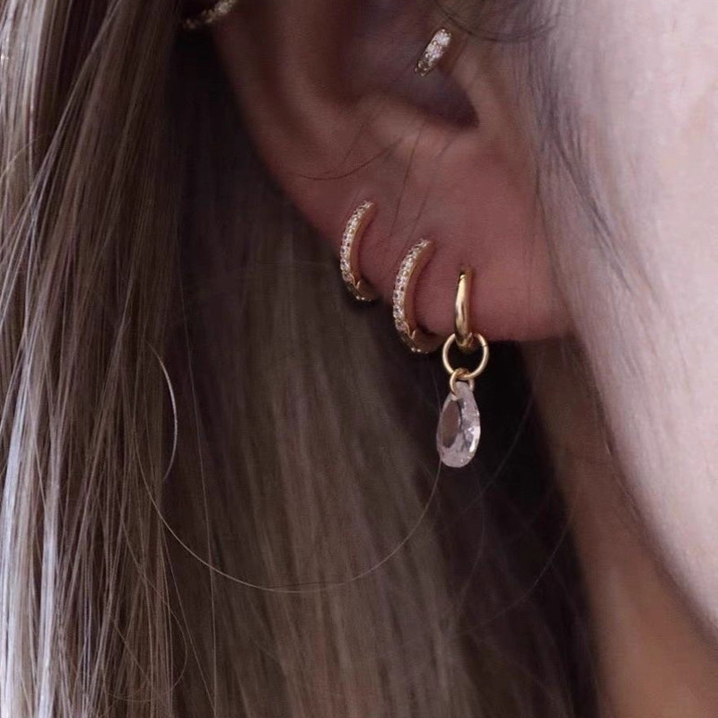 Roselife 14K Gold 3PCS หยดคริสตัลวงกลม Hoop ต่างหูชุดแฟชั่นสำหรับผู้หญิง หลายขนาดรู เครื่องประดับต่างหู ราคา ถูกที่สุด ดีลบีเคเค แกลเลอรีภาพที่ 2