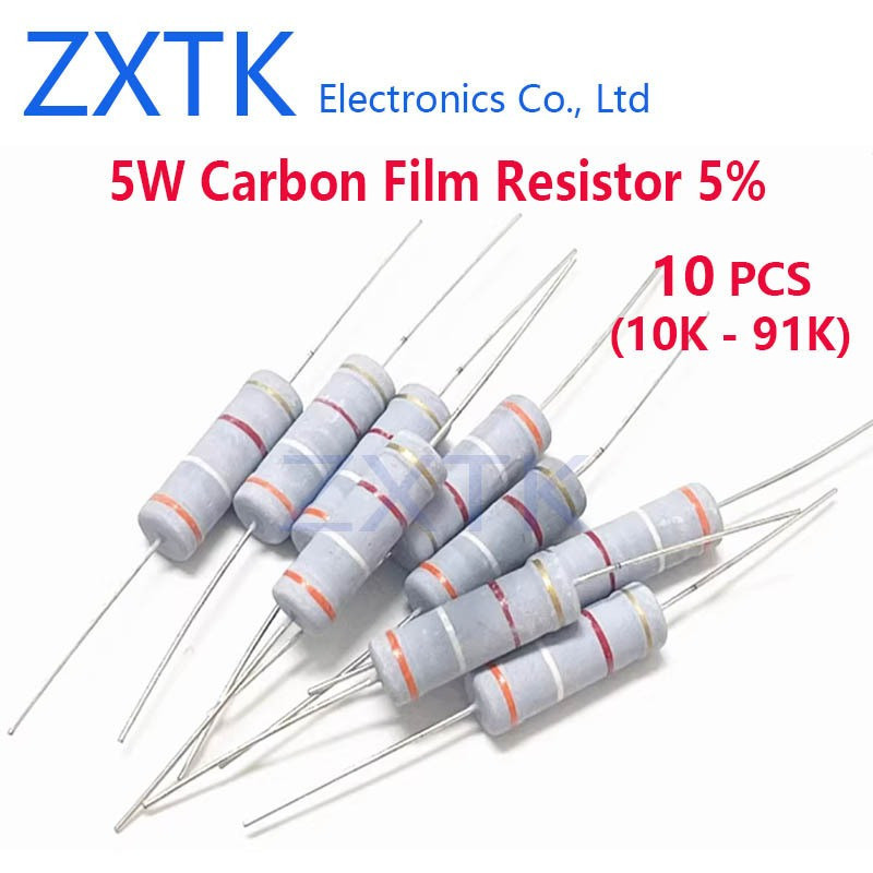 CHIP IC 10PCS 5W Carbon Film Resistor 5% แหวนสี 10K-91K 10K 11K 12K 13K 15K 16K 18K 20K 22K 24K 27K 