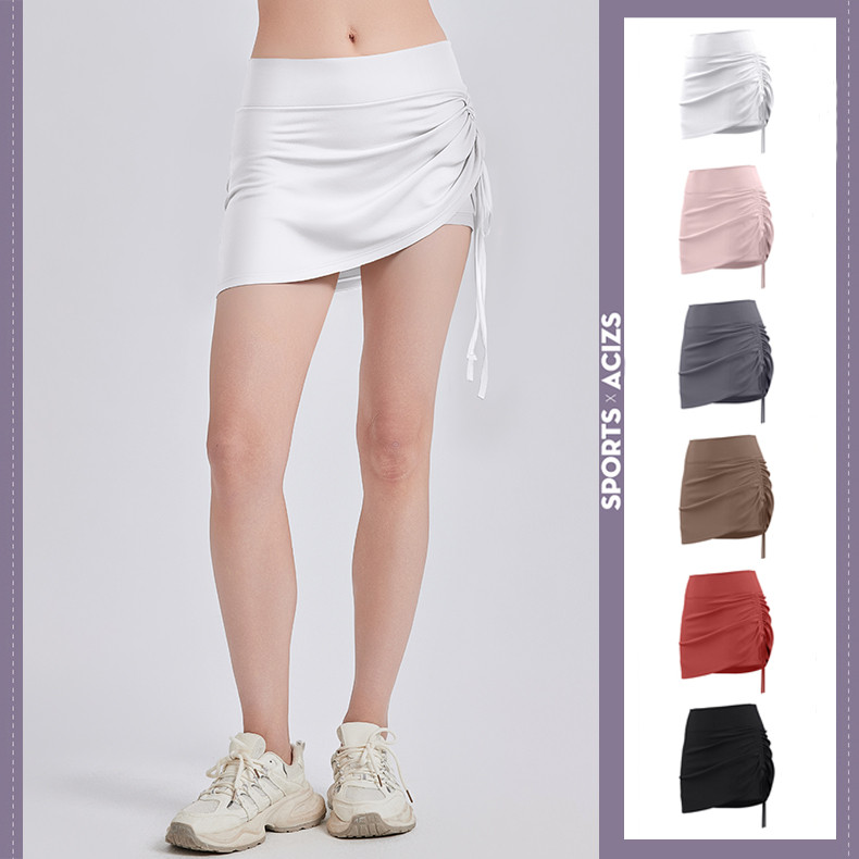 mvp sport กระโปรงกีฬาเอวสูง กางเกงขาสั้นโยคะ มีซับใน กระโปรงเทนนิส กางเกงขาสั้นแบดมินตัน ดีไซน์จีบ